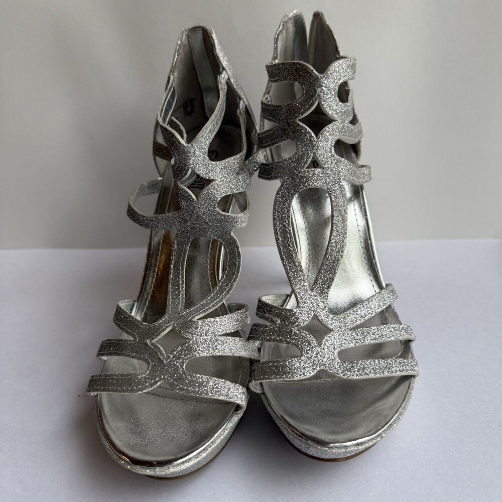 Brash Women's High Heels Strappy Silver-Size 9 Formal/party Sandal Pumps Glitter